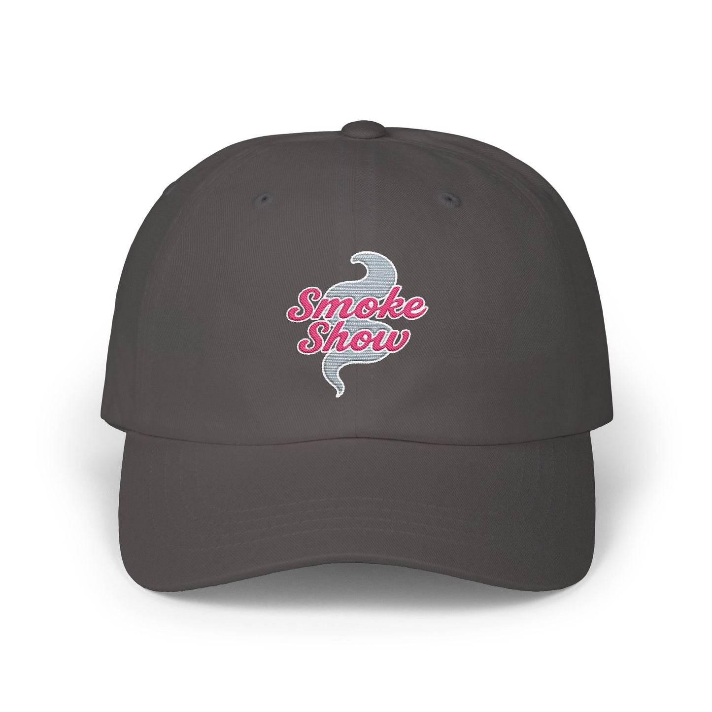 Smoke Show Embroidered Classic Dad Hat | Pink & Gray Adjustable Cotton Cap for BBQ Queens