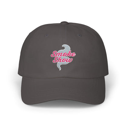 Smoke Show Embroidered Classic Dad Hat | Pink & Gray Adjustable Cotton Cap for BBQ Queens
