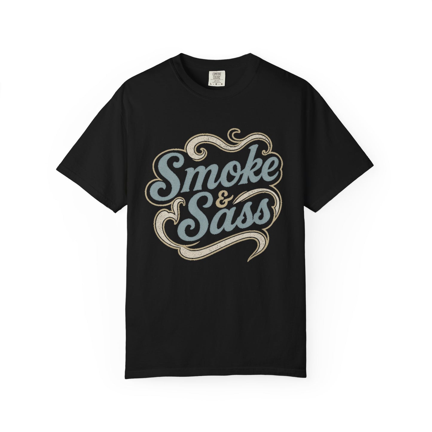 “Smoke & Sass” Vintage Western Graphic Tee | Dusty Blue + Taupe Retro Cowgirl Shirt
