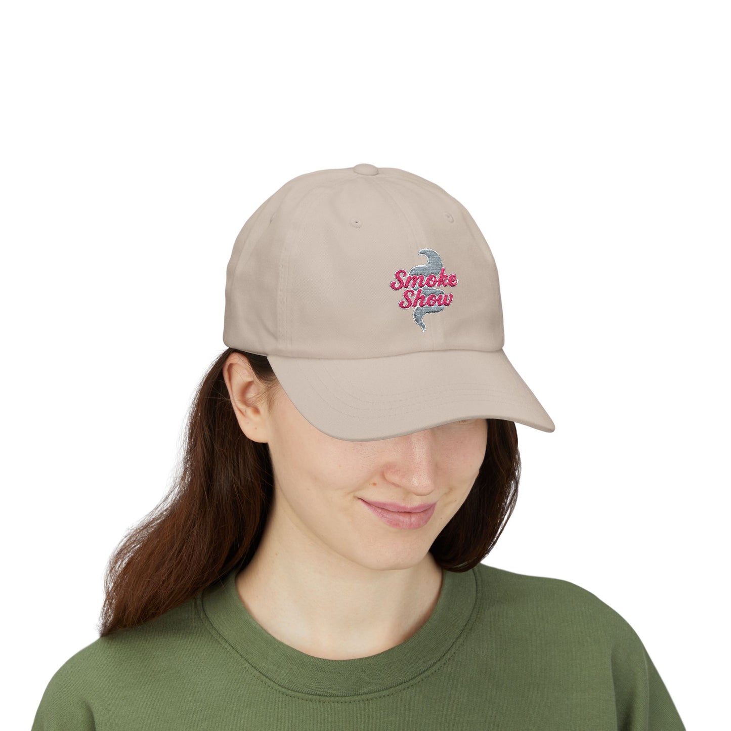Smoke Show Embroidered Classic Dad Hat | Pink & Gray Adjustable Cotton Cap for BBQ Queens