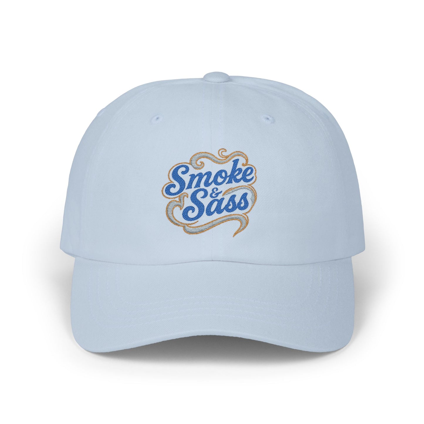 Smoke & Sass Embroidered Hat – Dusty Blue & Old Gold Vintage Cap | Bold Western Feminine Style