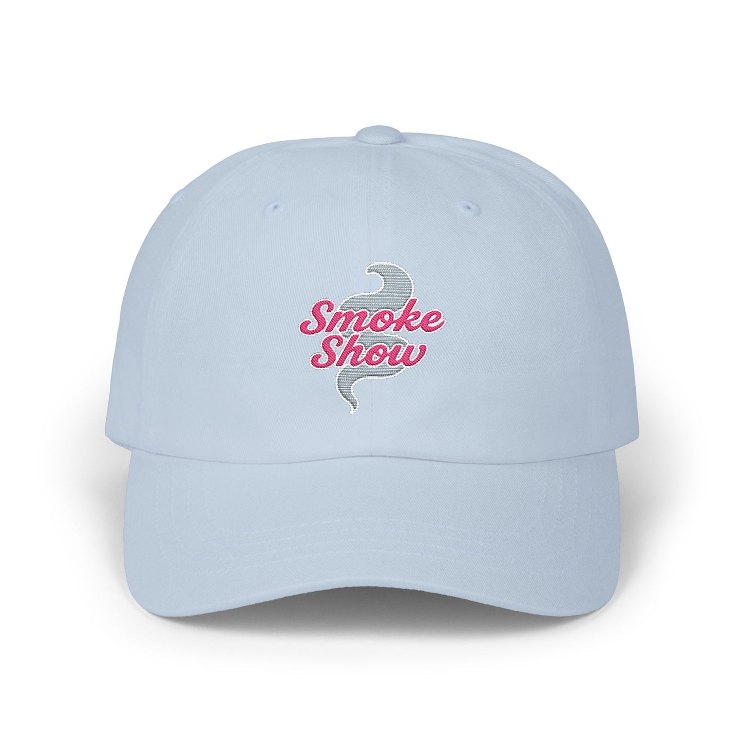 Smoke Show Embroidered Classic Dad Hat | Pink & Gray Adjustable Cotton Cap for BBQ Queens