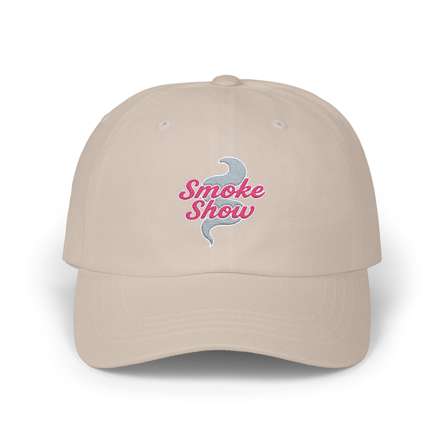 Smoke Show Embroidered Classic Dad Hat | Pink & Gray Adjustable Cotton Cap for BBQ Queens