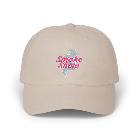 Smoke Show Embroidered Classic Dad Hat | Pink & Gray Adjustable Cotton Cap for BBQ Queens