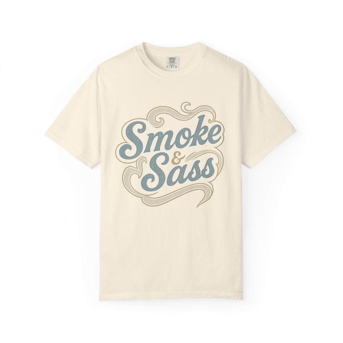 “Smoke & Sass” Vintage Western Graphic Tee | Dusty Blue + Taupe Retro Cowgirl Shirt
