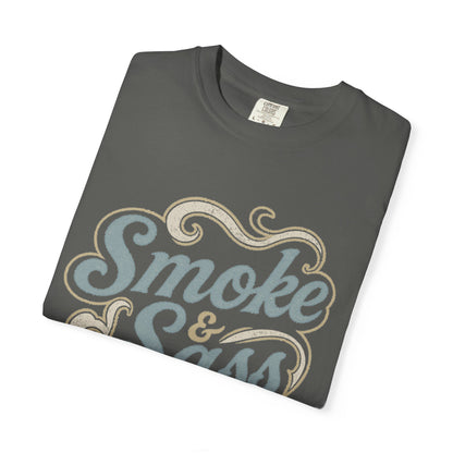 “Smoke & Sass” Vintage Western Graphic Tee | Dusty Blue + Taupe Retro Cowgirl Shirt