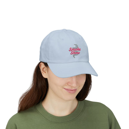 Smoke Show Embroidered Classic Dad Hat | Pink & Gray Adjustable Cotton Cap for BBQ Queens