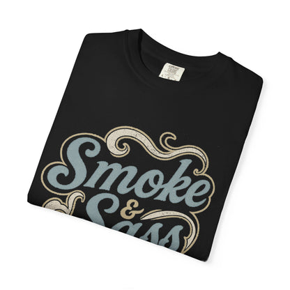 “Smoke & Sass” Vintage Western Graphic Tee | Dusty Blue + Taupe Retro Cowgirl Shirt