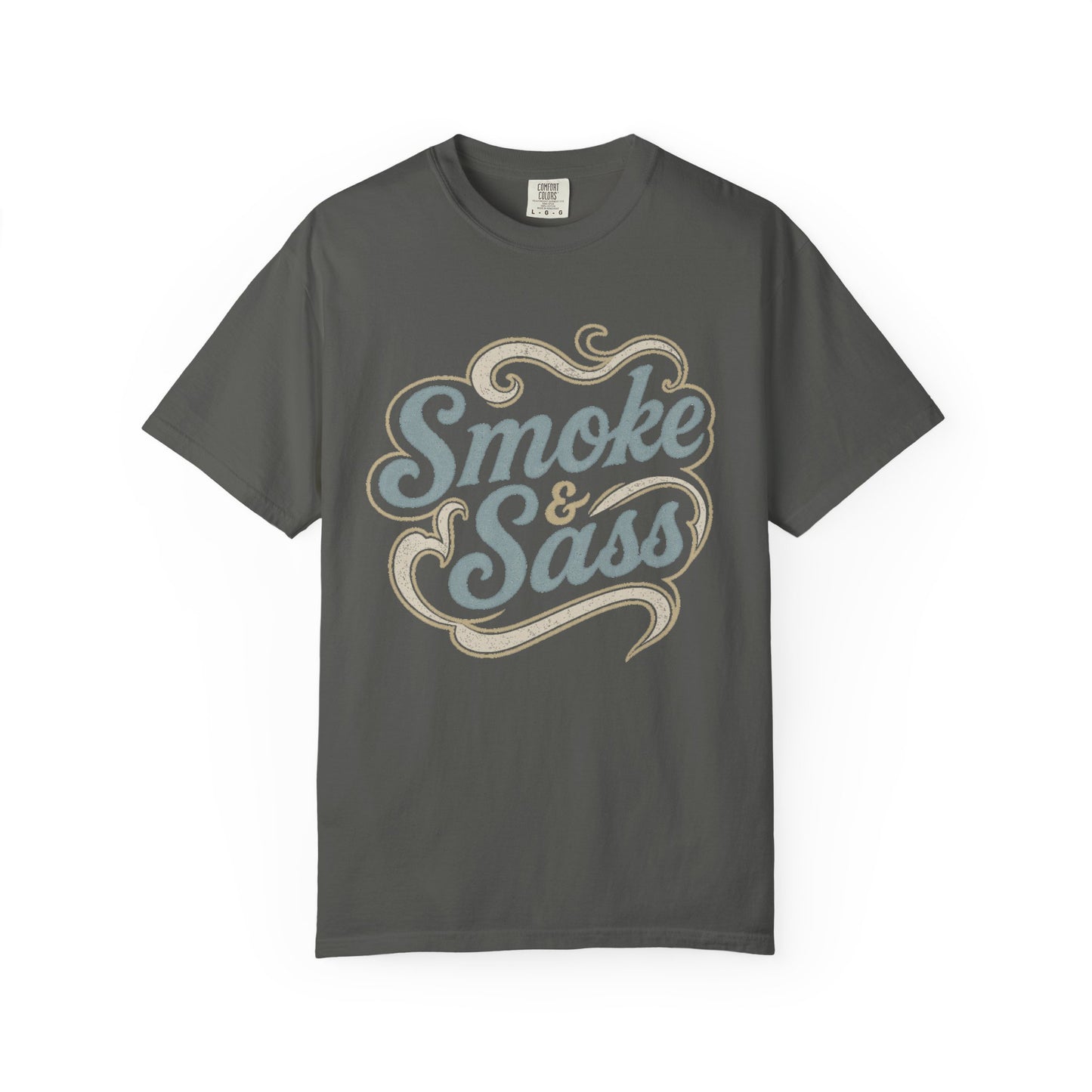 “Smoke & Sass” Vintage Western Graphic Tee | Dusty Blue + Taupe Retro Cowgirl Shirt